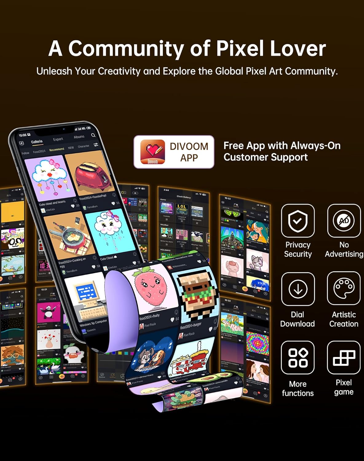 Divoom Times Gate - Cyberpunk Gaming Setup Digital Alarm Clock, Smart APP, WiFi Connect, RGB LED Display, Personalized Financial & Bitcoin Dashboard, Pixel Art for Gaming Room & Office Decor, Silver