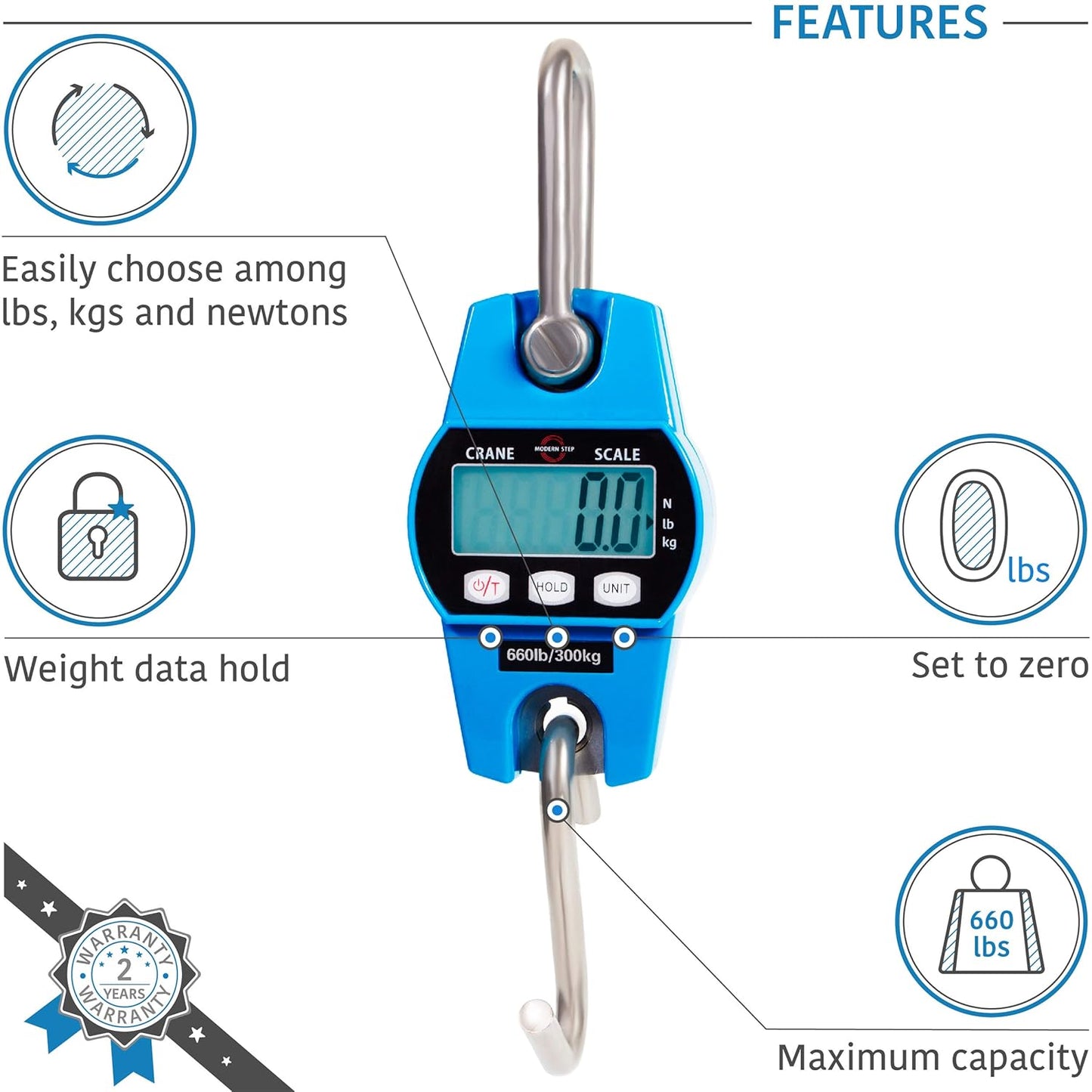 Hanging Scale 660Lb 300Kg for Farm, Hunting, Bow Draw Weight, Big Fish & Hoyer Lift with Accurate Sensor (Digital, Professional, Light Case)