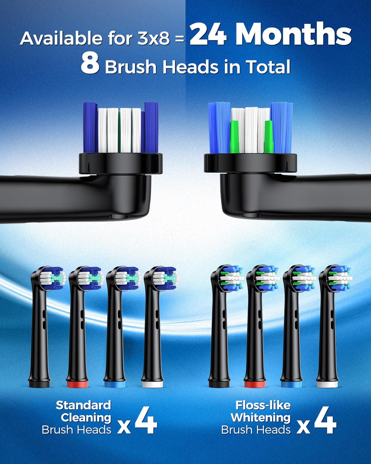 Rotating Electric Toothbrush for Adults with 8 Brush Heads (2 Types), 4 Modes Deep Clean Electric Toothbrush with Rechargeable Power and 2 Min Smart Timer (Black, 2- with travalcase)