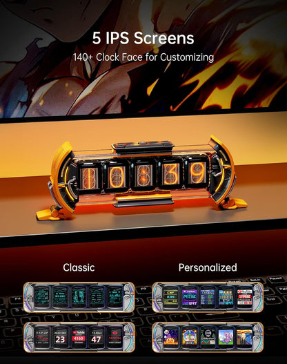 Divoom Times Gate - Cyberpunk Gaming Setup Digital Alarm Clock, Smart APP, WiFi Connect, RGB LED Display, Personalized Financial & Bitcoin Dashboard, Pixel Art for Gaming Room & Office Decor, Silver