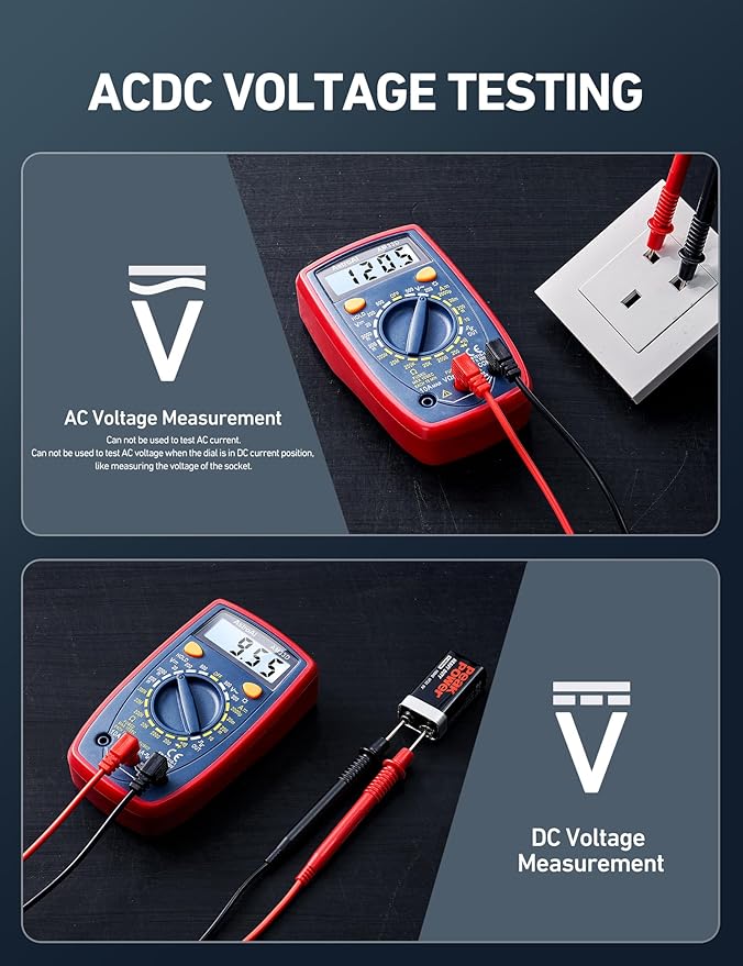 AstroAl Digital Multimeter 2000, Multimeter Tester with Volt Amp Ohm, Multi Meter Measures Voltage, Current, Resistance, Continuity and Diode, Electrical Tester with Test Leads, Backlight LCD Display
