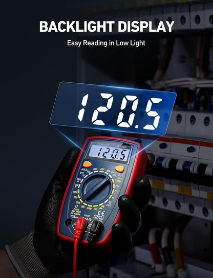 AstroAl Digital Multimeter 2000, Multimeter Tester with Volt Amp Ohm, Multi Meter Measures Voltage, Current, Resistance, Continuity and Diode, Electrical Tester with Test Leads, Backlight LCD Display
