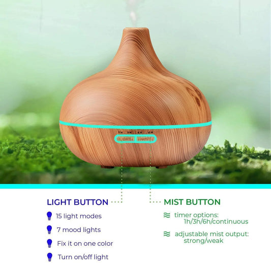 PURE Aromatherapy Diffuser & Essential Oil Set - Ultrasonic Diffuser & Top 10 Essential Oils - Modern Diffuser with 4 Timer & 7 Ambient Light Settings - Therapeutic Grade Essential Oils