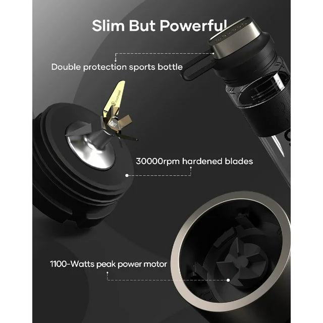 Cocinare 1100W Portable Smoothie Blender, 16oz Cup for Smoothies, Shakes, Frozen Fruit, Ice, Nuts (Black, RED)